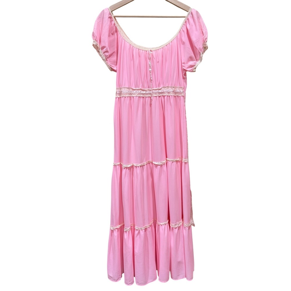 Vintage 80's Pink Lace Tiered Maxi Prairie Dress S Cottagecore